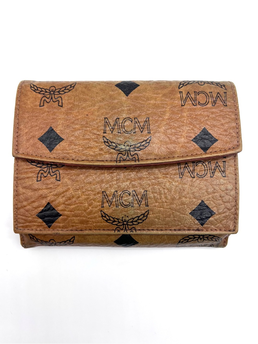 Vintage MCM Visetos Trifold Wallet Cognac Leather Made in Germany - Picture 5 of 15